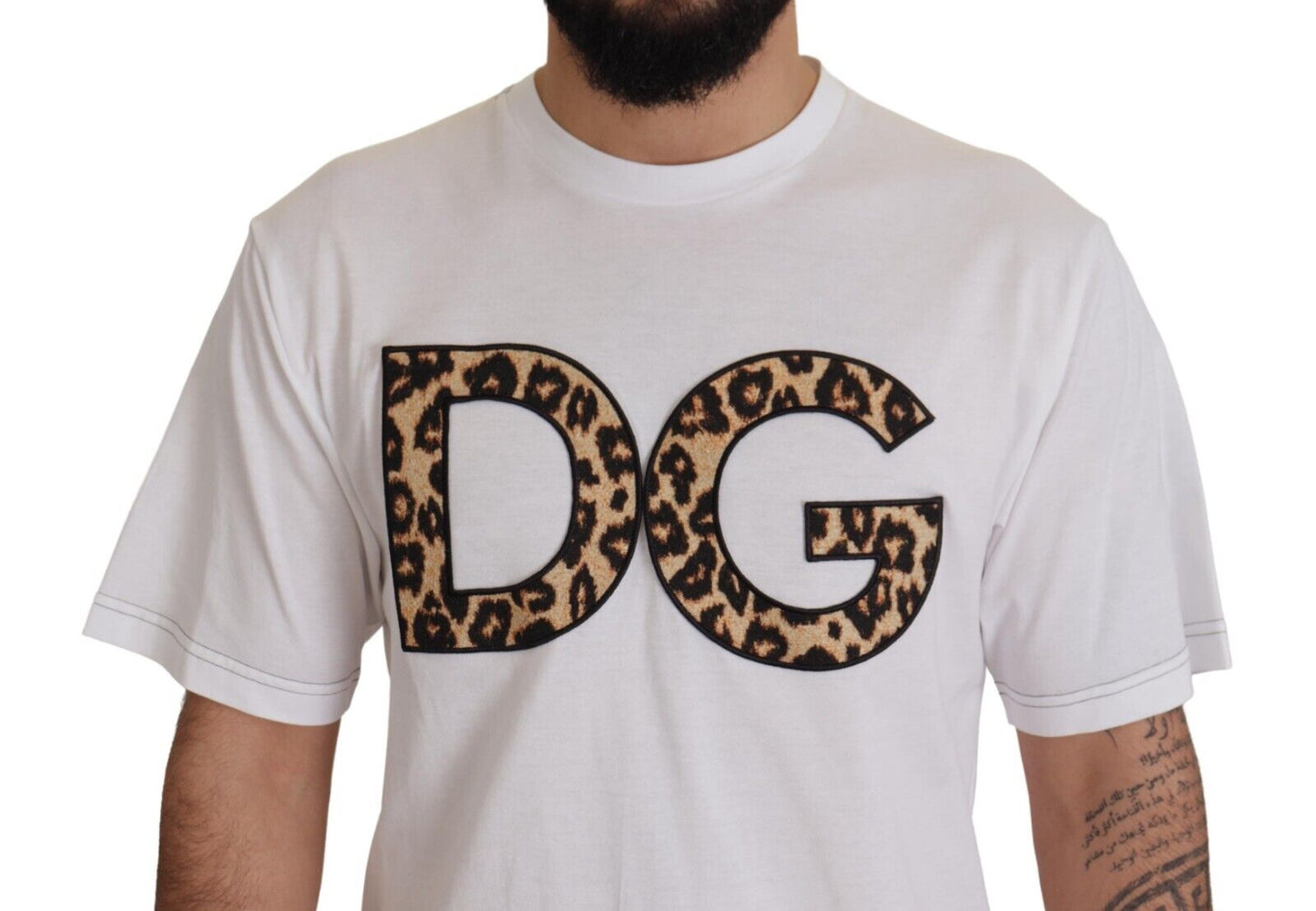 Elegant White Cotton Tee with Leopard Logo