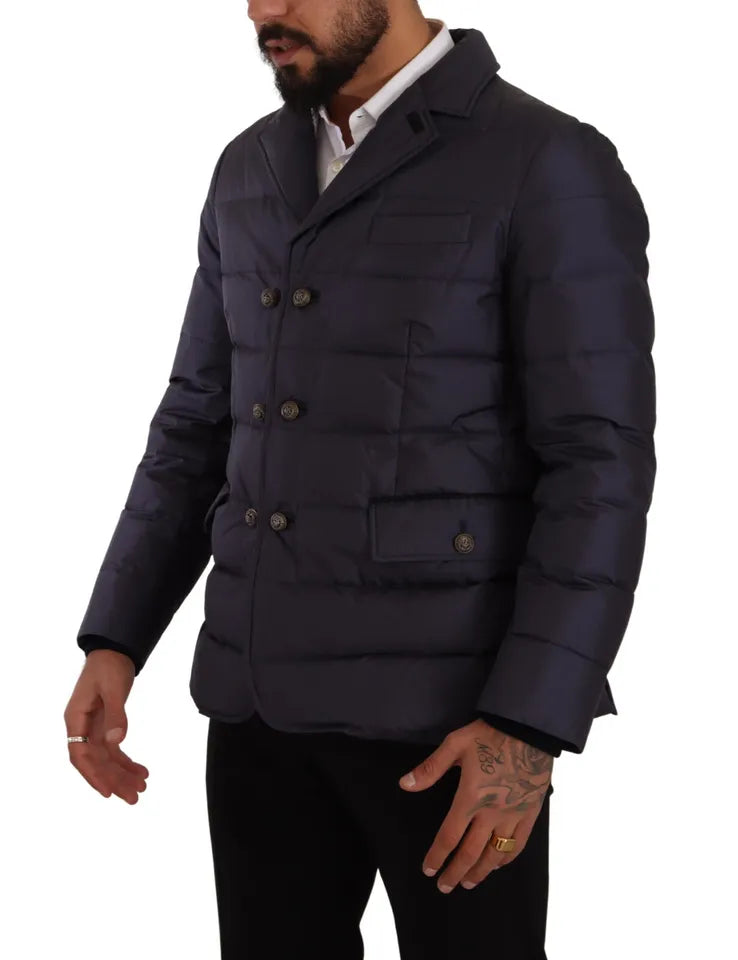 Blue Silk Goat Coat Blouson Winter Jacket