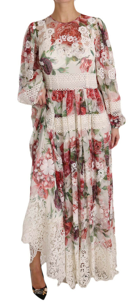 Multicolor Floral Silk Maxi A-Line Shift Dress