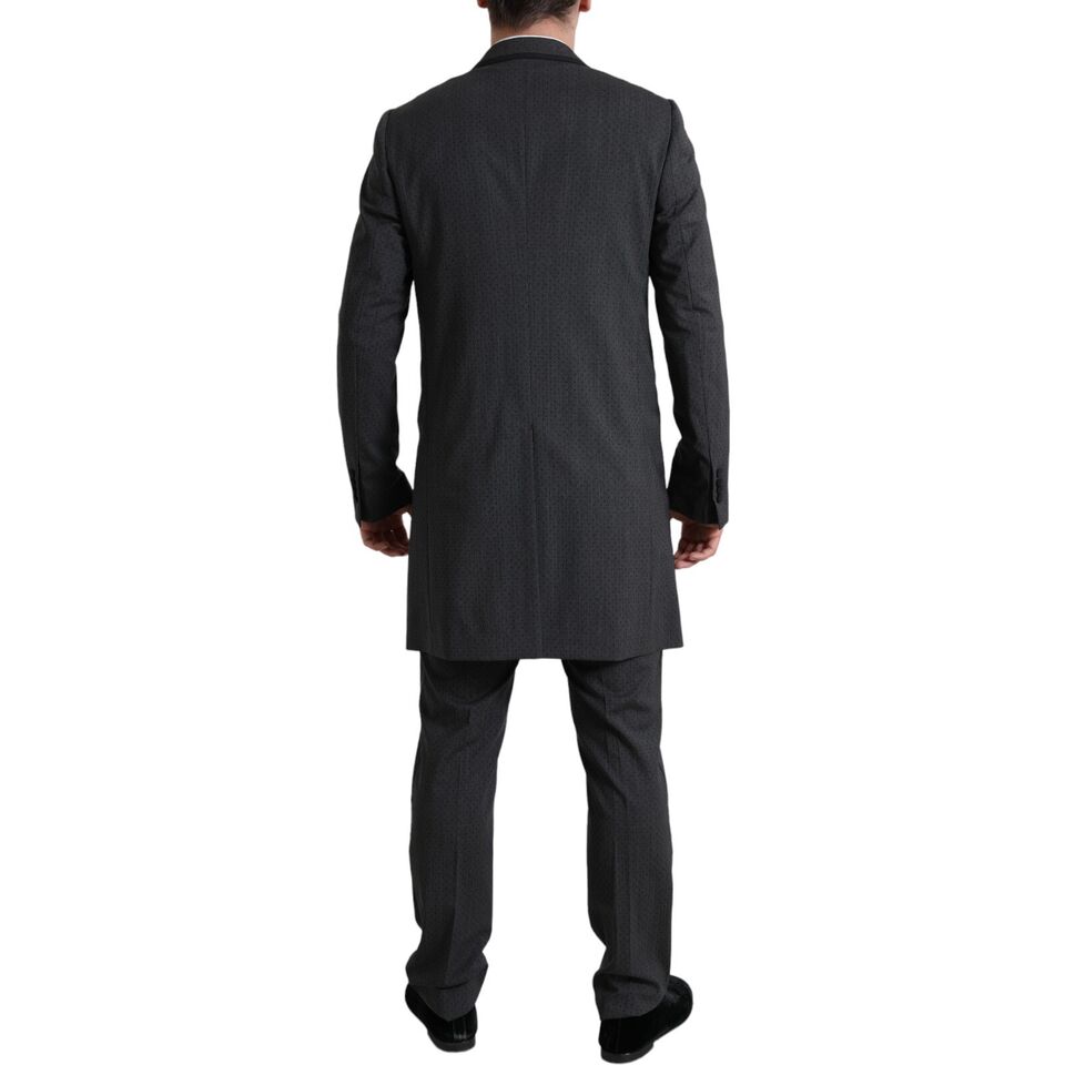 Gray Wool Long 3 Piece Two Button Suit