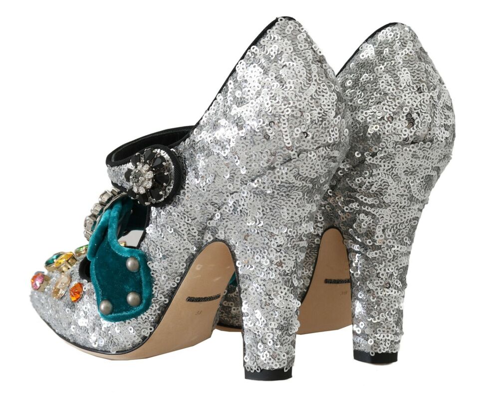 Elegant Silver-Black Crystal Mary Janes Pumps