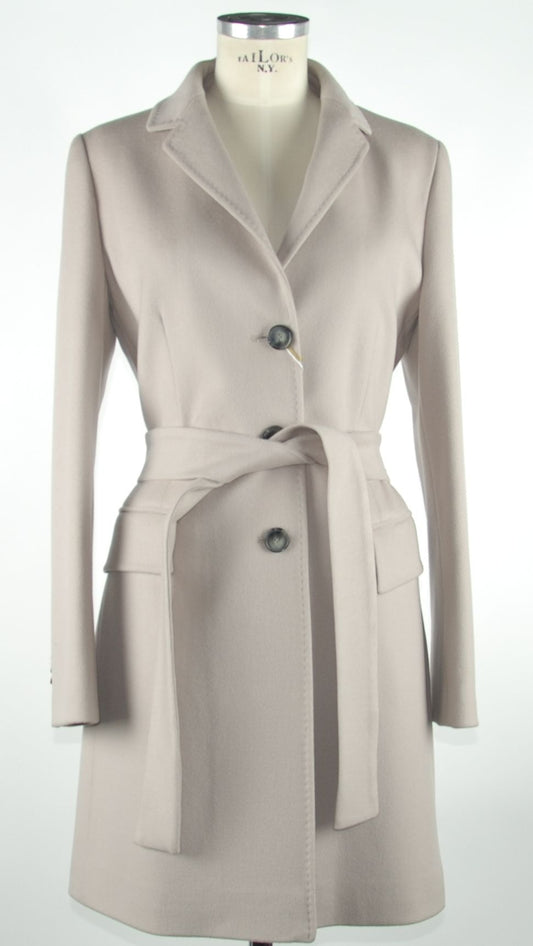 Elegant Virgin Wool Gray Belted Jacket