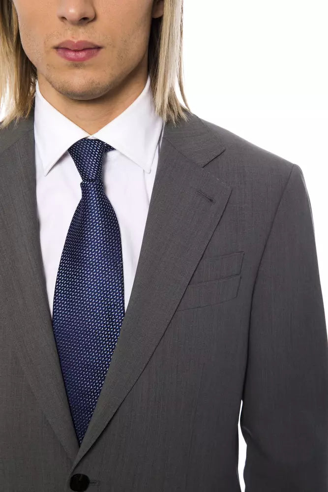 Elegant Gray Wool Two-Button Designer Suit