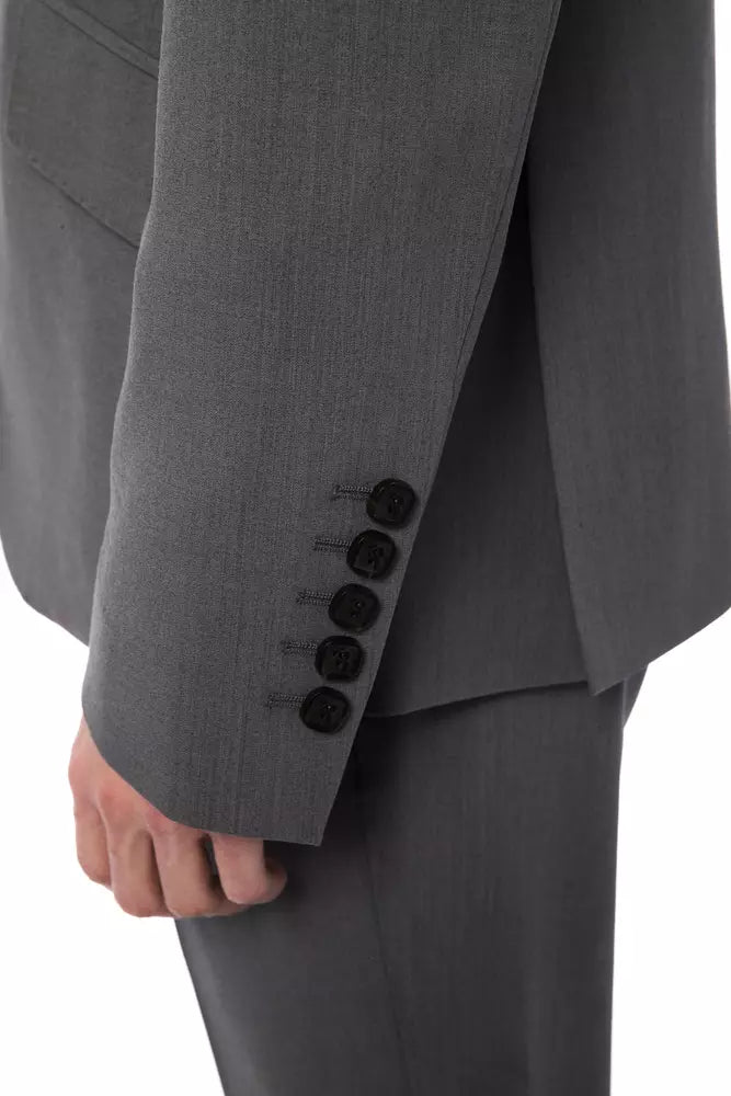 Elegant Gray Wool Two-Button Designer Suit