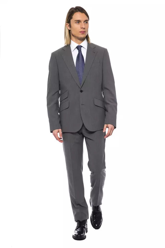 Elegant Gray Wool Two-Button Designer Suit