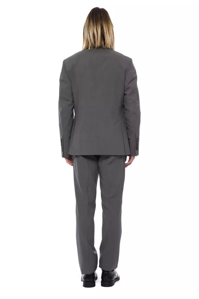 Elegant Gray Wool Two-Button Designer Suit