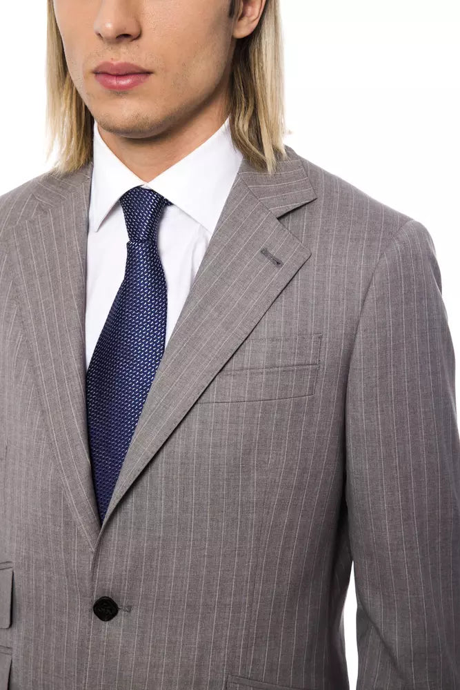 Elegant Gray Italian Wool Suit