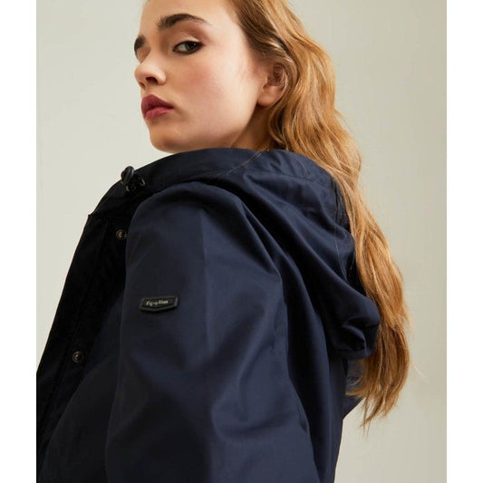 Chic Blue Polyester Jacket with Zip and Button Detail