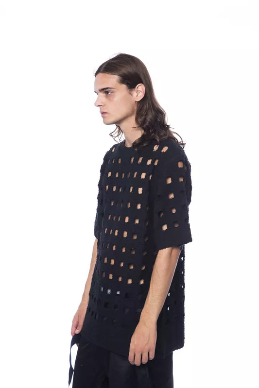 Sleek Black Perforated Cotton Tee