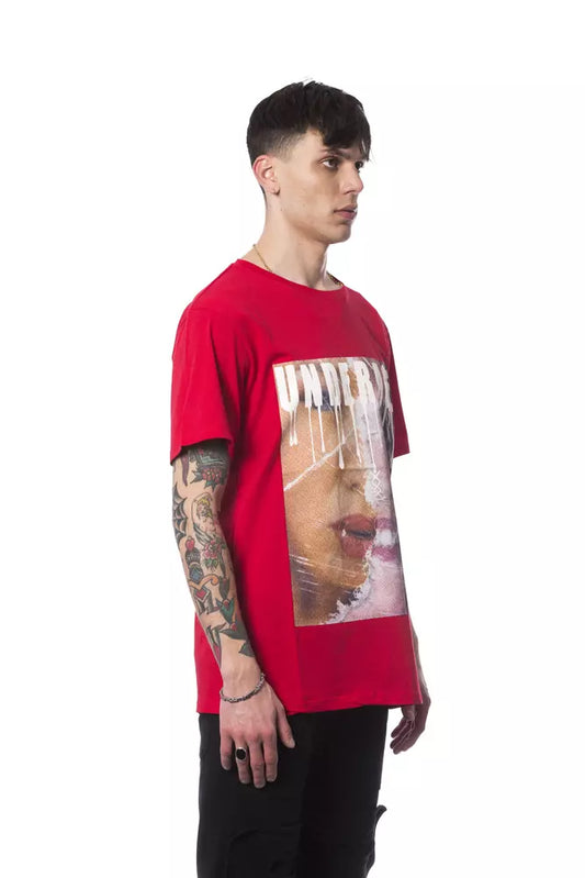 Elegant Red Round Neck Cotton Tee