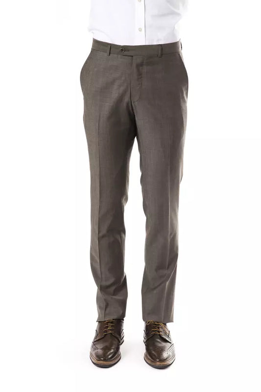 Elegant Gray Woolen Suit Pants - Drop 7 Cut