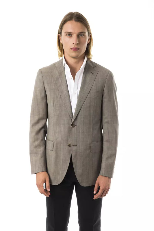 Elegant Gray Wool Two-Button Blazer