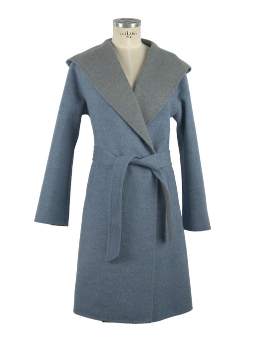 Italian Elegance Two-Tone Wool Coat with Hood