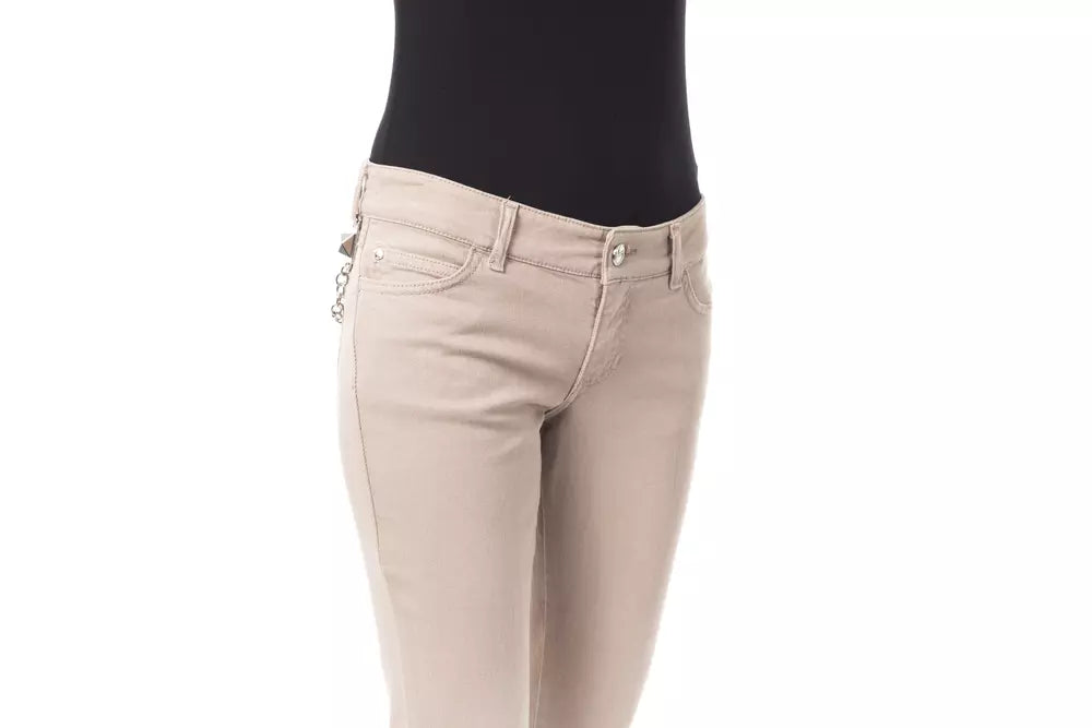 Elegant Beige Slim Fit Pants with Unique Chain Detail