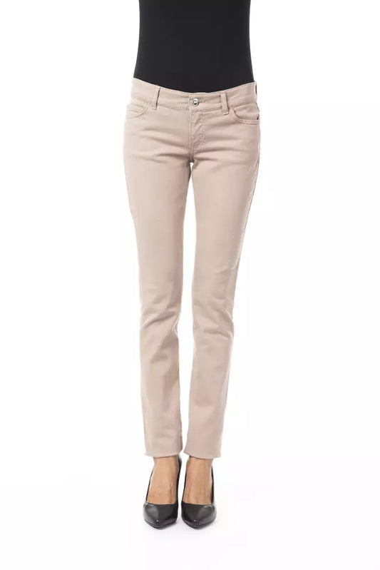 Elegant Beige Slim Fit Pants with Unique Chain Detail