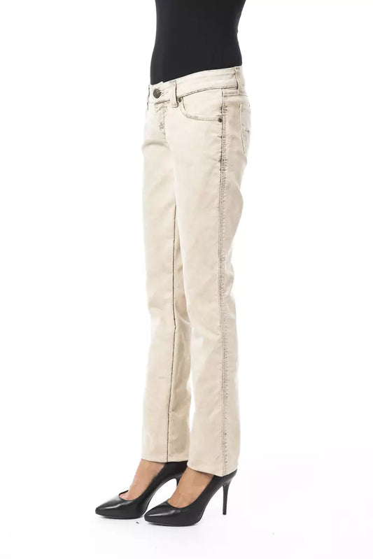 Chic Beige Slim Fit Artisanal Jeans