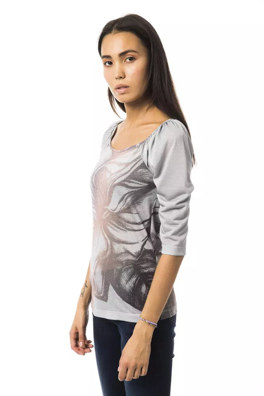 Chic Open Neck Long Sleeve Tee in Gray