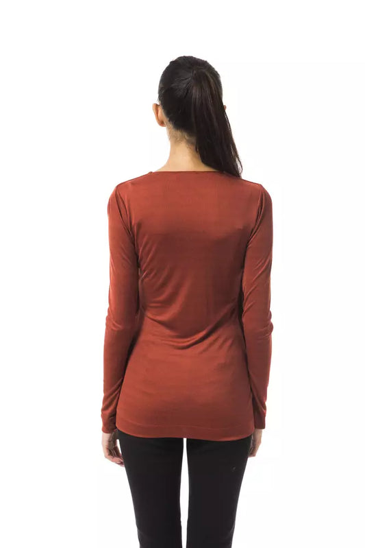 Elegant Copper V-Neck Long Sleeve Tee