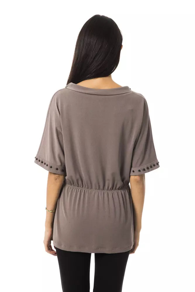 Elegant Gray Open Round Neck Tee