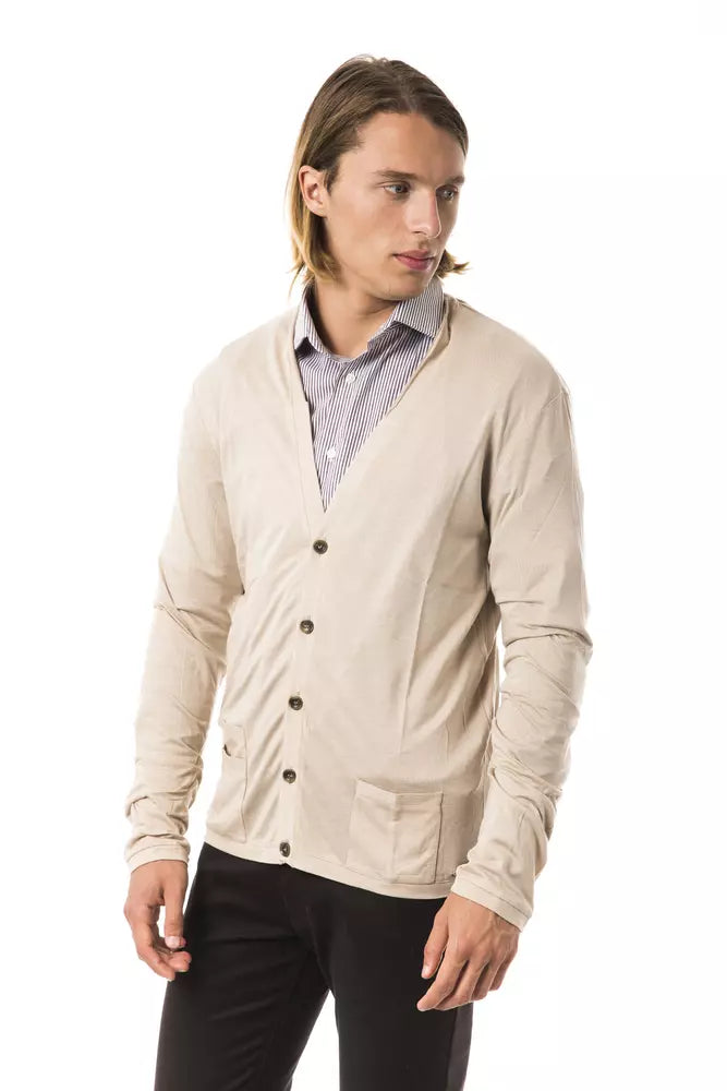 Beige Cashmere Blend Cardigan with Pockets