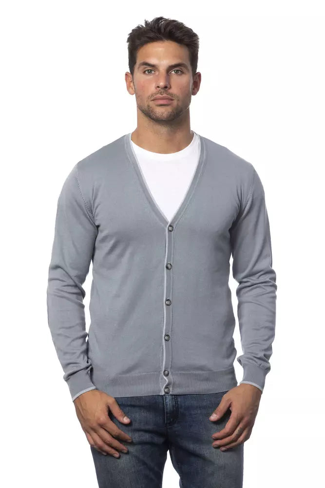 Elegant Gray Cotton Cardigan for Men