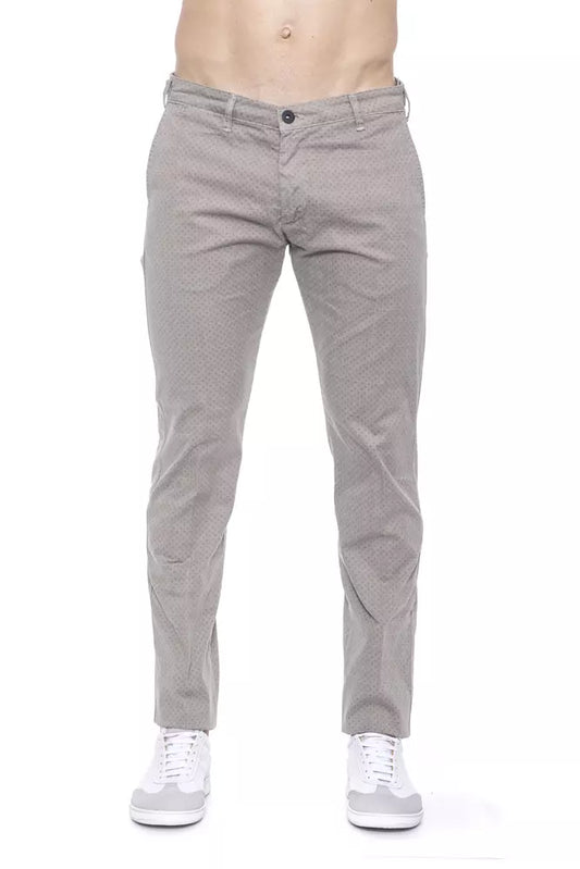 Beige Cotton Trousers with Chic Micro-Pattern