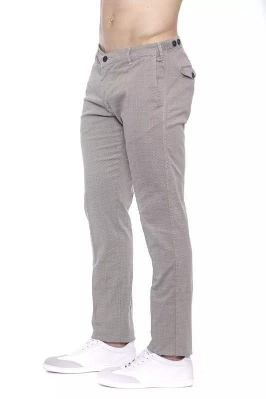 Beige Cotton Trousers with Chic Micro-Pattern