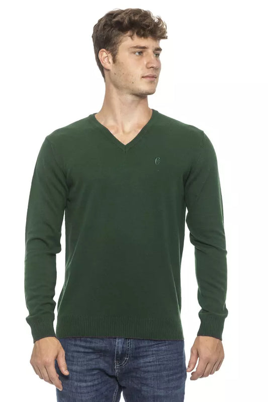 Elegant Green V-Neck Men's Sweater