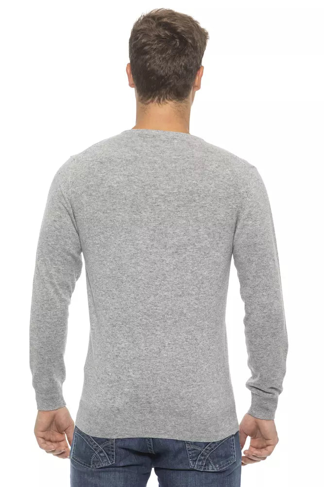 Elegant Silver Crew Neck Men's Sweater