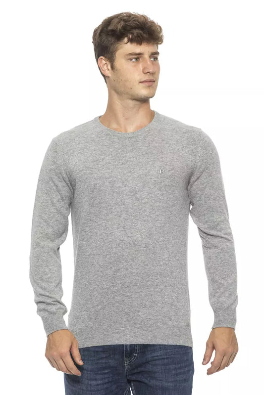 Elegant Silver Crew Neck Men's Sweater