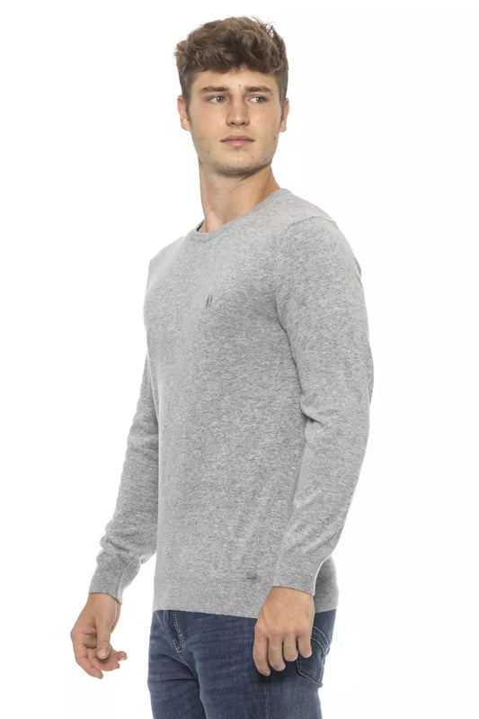 Elegant Silver Crew Neck Men's Sweater