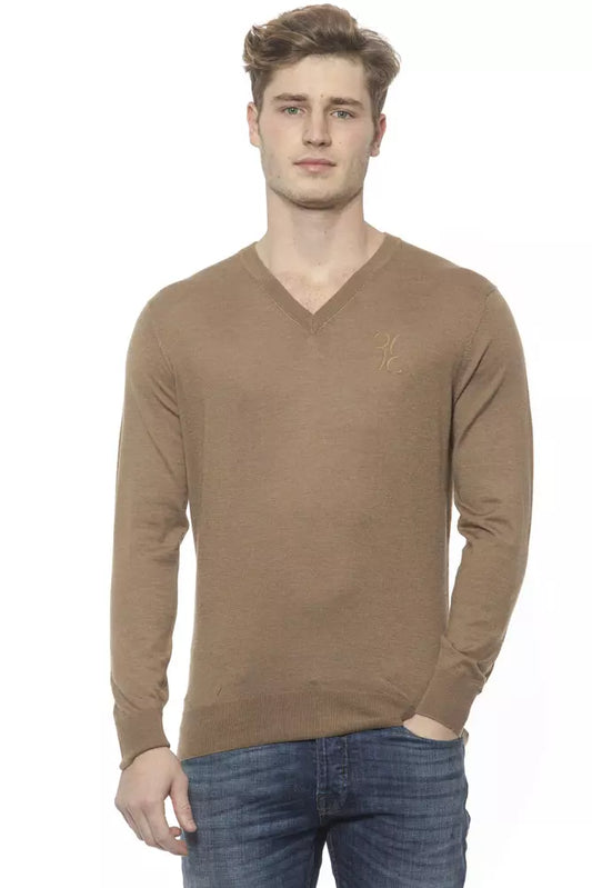 Elegant Beige V-Neck Cashmere Sweater for Men