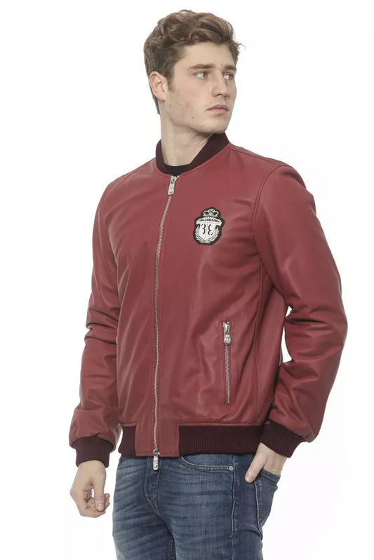 Elegant Burgundy Men's Leather Bomber