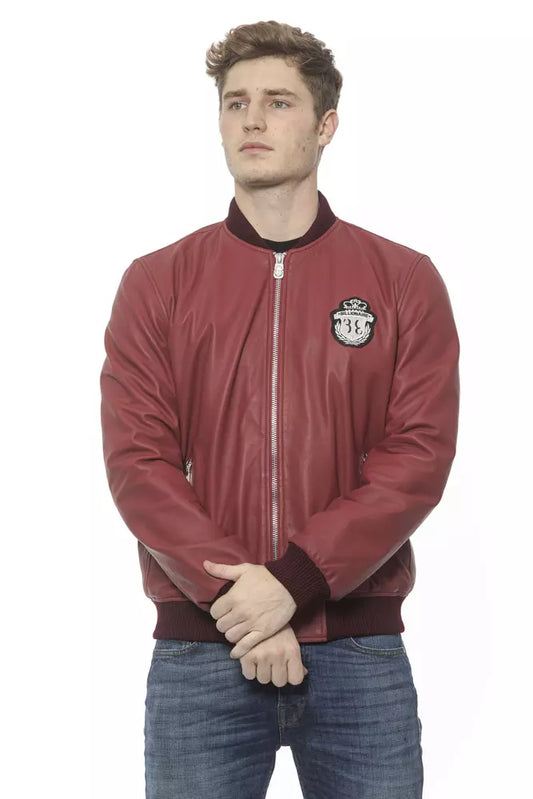 Elegant Burgundy Men's Leather Bomber