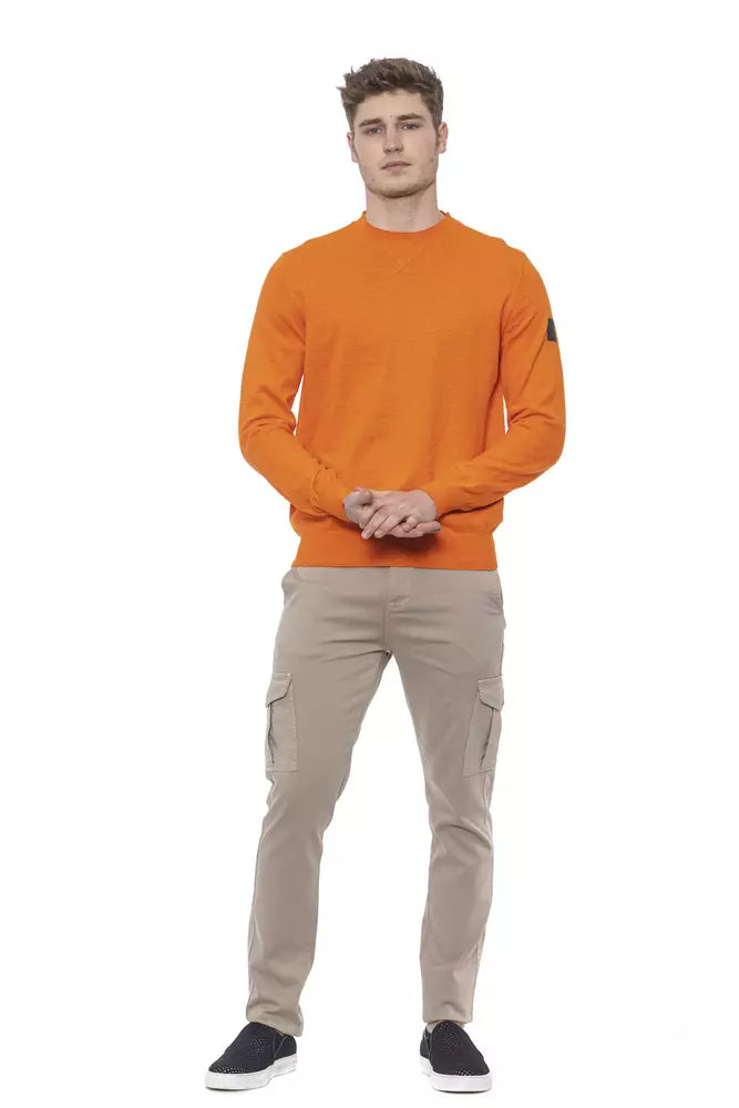 Elegant Crewneck Cotton Sweater in Orange
