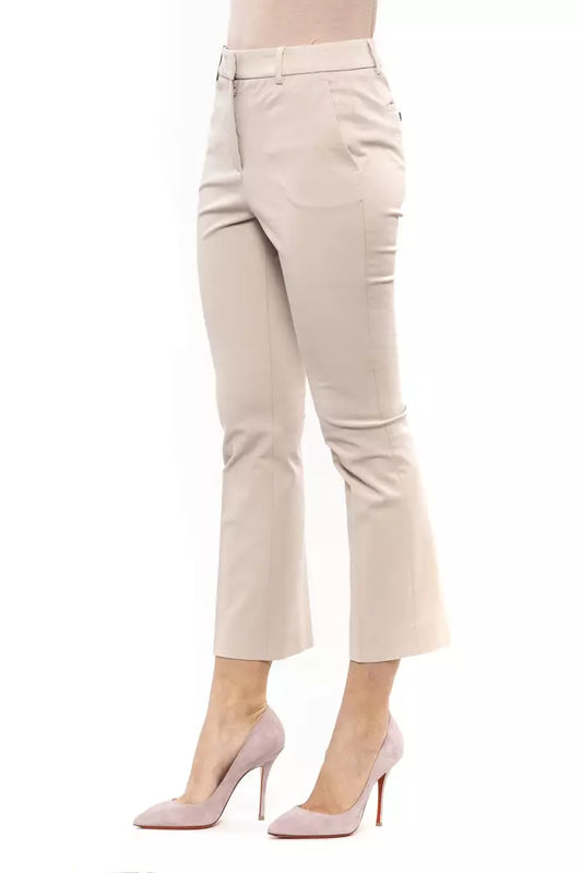 Elegant Beige Stretch Slim Trousers