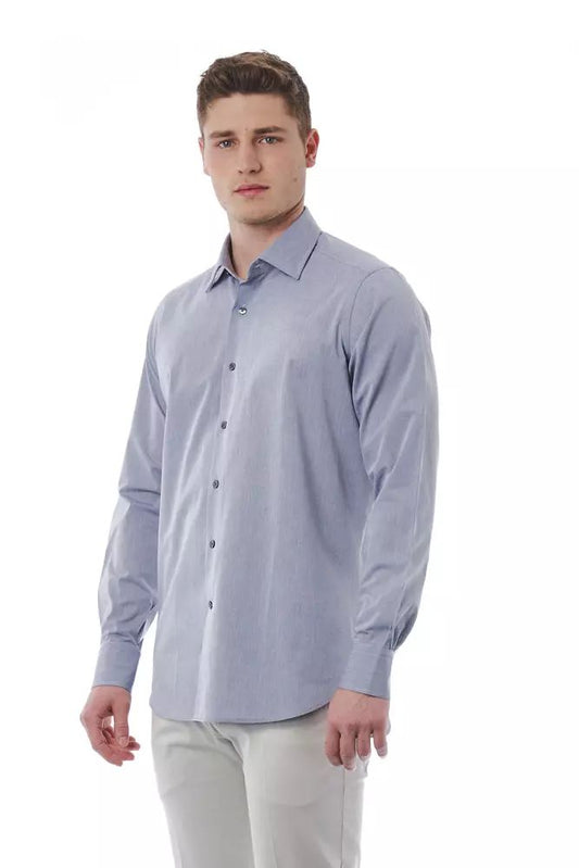 Elegant Gray Italian Collar Cotton Shirt