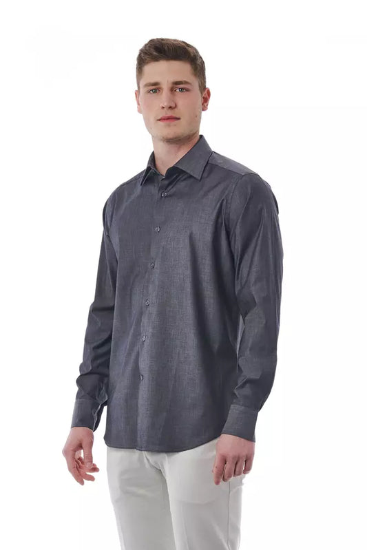 Sophisticated Gray Italian Collar Shirt