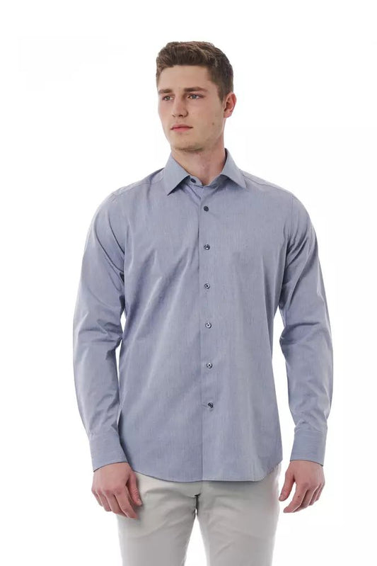 Elegant Gray Italian Collar Shirt