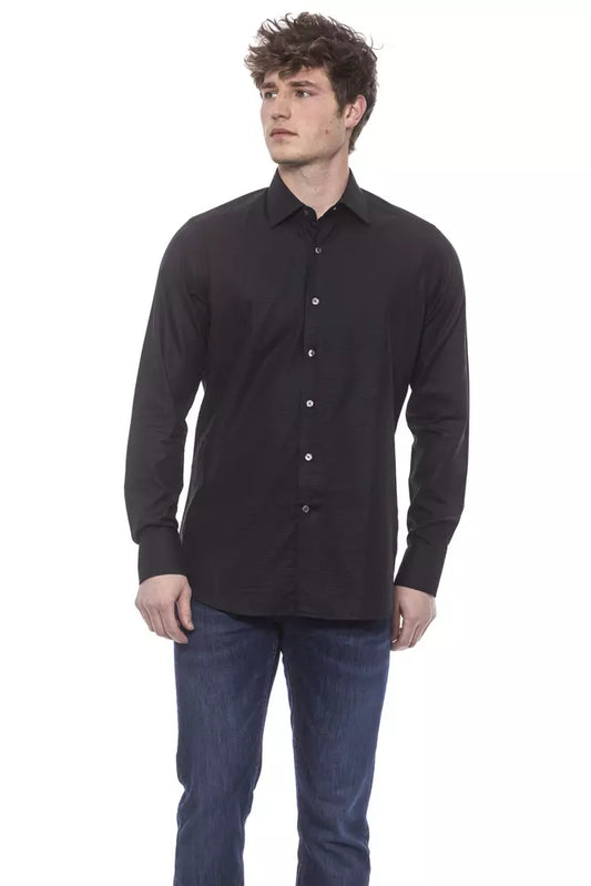 Elegant Black Italian Collar Shirt - Regular Fit