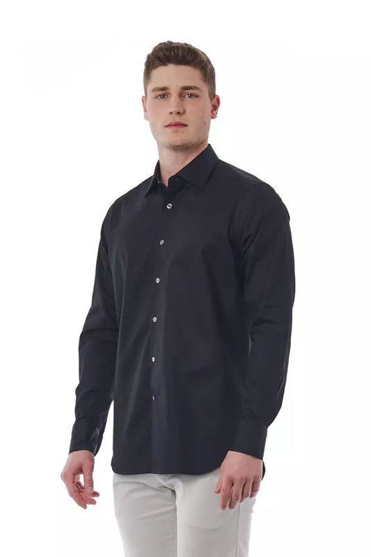 Elegant Black Cotton Italian Shirt