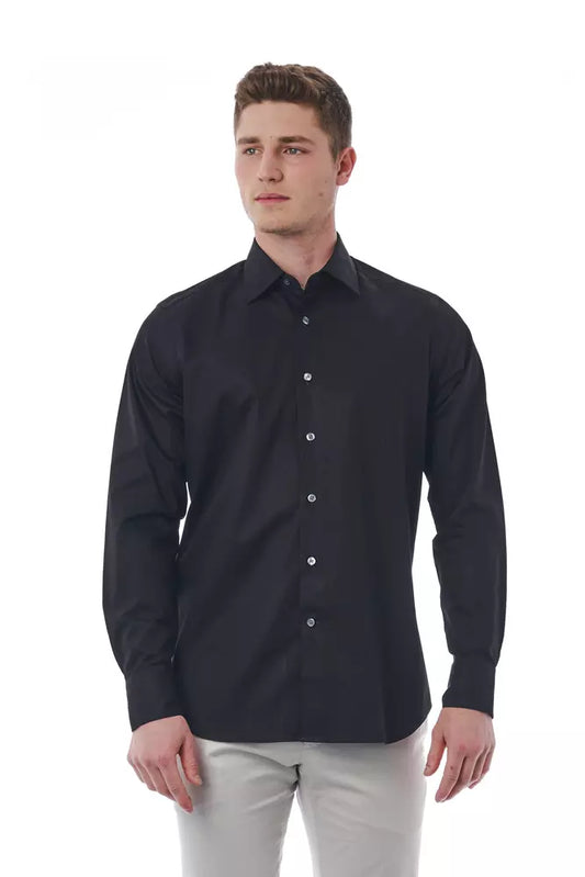 Elegant Black Cotton Italian Shirt