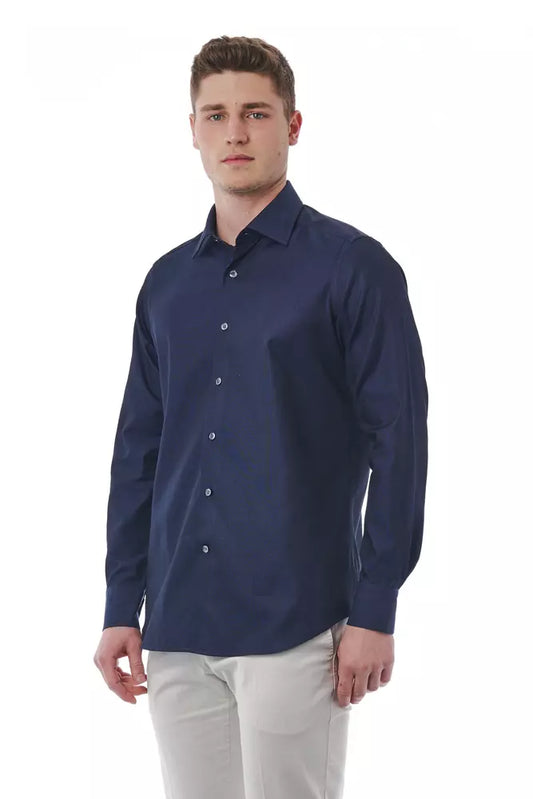 Elegant Blue Regular Fit Italian Collar Shirt