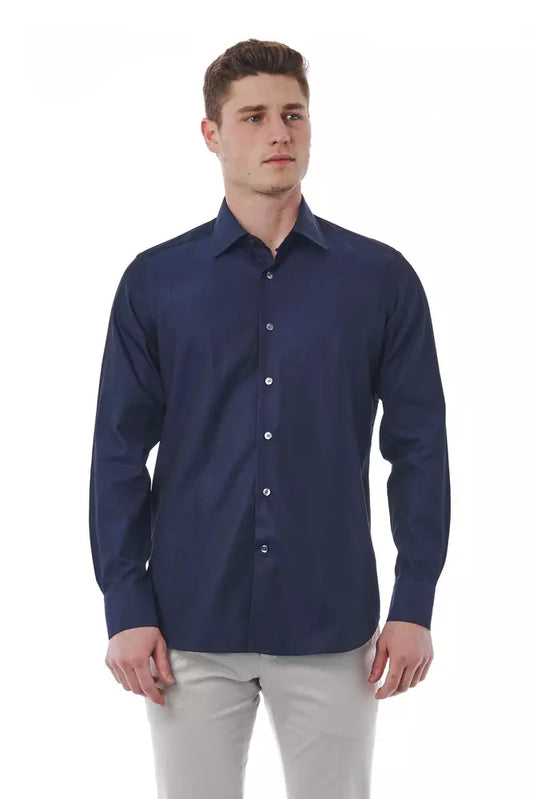 Elegant Blue Regular Fit Italian Collar Shirt