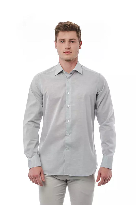 Elegant Gray Regular Fit Italian Collar Shirt