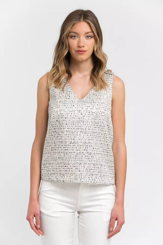 Elegant V-Neck Jacquard Top in Beige