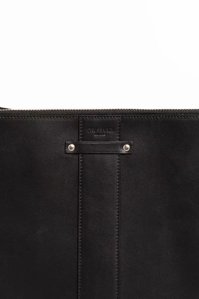 Elegant Black Leather Pocket Clutch Bag