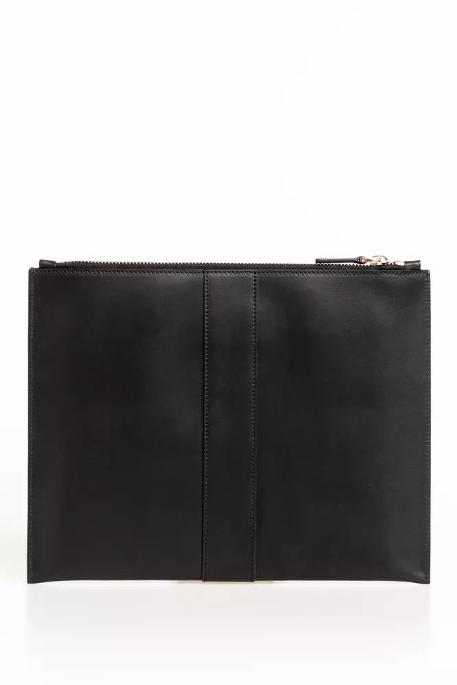 Elegant Black Leather Pocket Clutch Bag