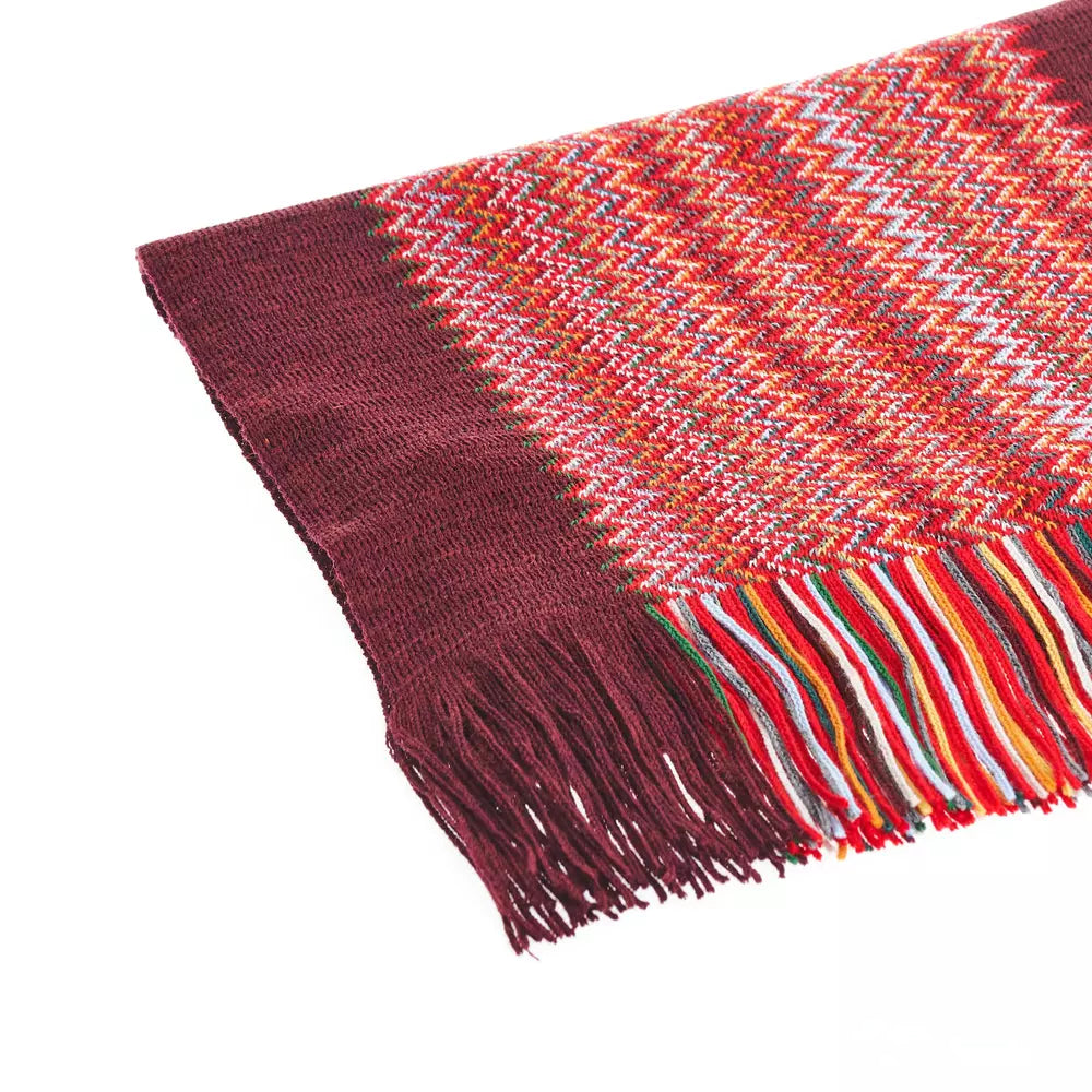 Vibrant Geometric Patterned Scarf with Fringes