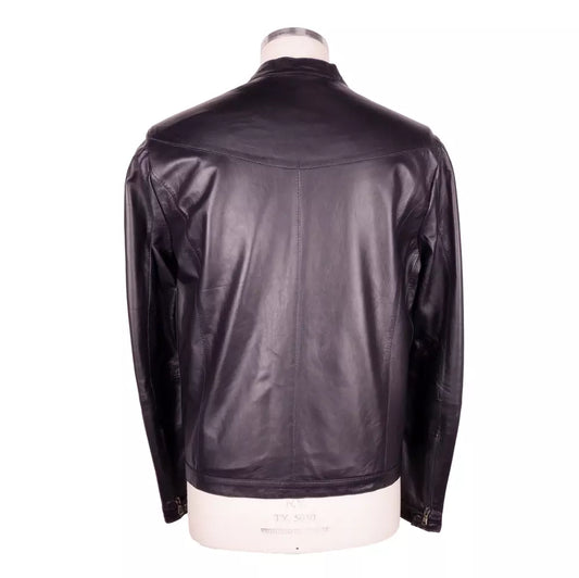 Sleek Black Genuine Leather Jacket